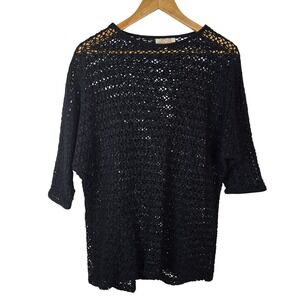 Sand Dollars Crochet Knit Top Womens S Made in USA Black Bohemian Festival‎